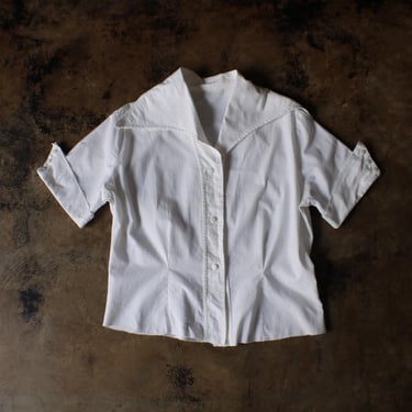 50's White Blouse / Vintage Cotton Button Front Shirt / Women's Medium 
