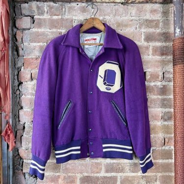 ジャケット・アウター 70's Vintage Purple Varsity Jacket Vintage 70s Yellow Purple Varsity T Leather Letterman