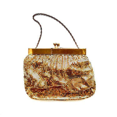 Vintage 1940s 1950s Metallic Mesh Bag Whiting and Davis Style Gold Handbag Clutch Purse 