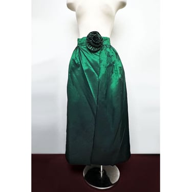 80's Emerald Green Taffeta Skirt Evening Party Dress Vintage 1980's Full Wrap skirt 
