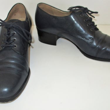 Vintage 1980s Nine West Oxfords Shoes, Dark Blue Leather 8 1/2M Women 