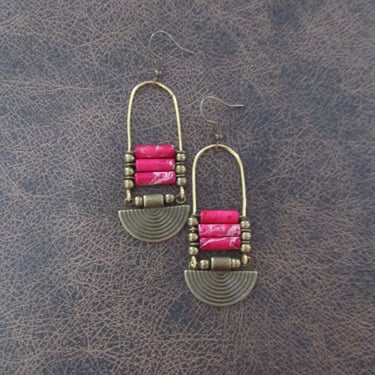 Pink jasper ethnic earrings 