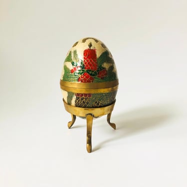 Cloisonne Brass Egg Box on Stand 