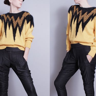 Vintage 1980's | Yellow and Black | New Wave | Pullover | Sweater | M/L 