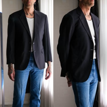 Vintage 90s BRIONI for Wilkes Bashford Navy Shadow Striped Three Button Blazer | Made in Italy | Size 40 | 1990s Italian Designer Jacket 