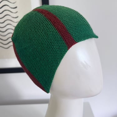 antique 1920 green burgundy knit cloche hat swim 