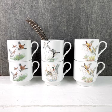 Schumann-Bavaria game bird mugs - set of 6 - vintage china mugs 