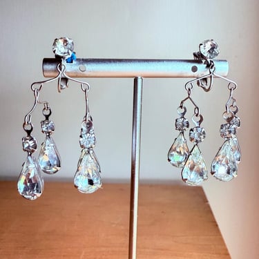 Vintage Kinetic Earrings Clip on Rhinestone Playful Fun Dangling 