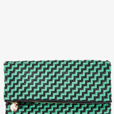 Foldover Clutch with Tabs - Mint Opal & Black Woven Zig Zag