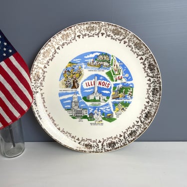 Illinois souvenir state plate - vintage 1960s road trip decor 