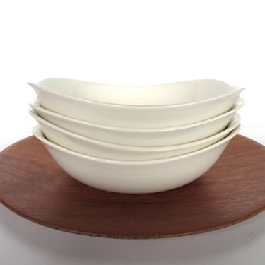 Vintage Classic Century Bowls For Eva Zeisel, Set of 4 Creamy White Salad Soup Bowls By Royal Stafford and Crate & Barrel 