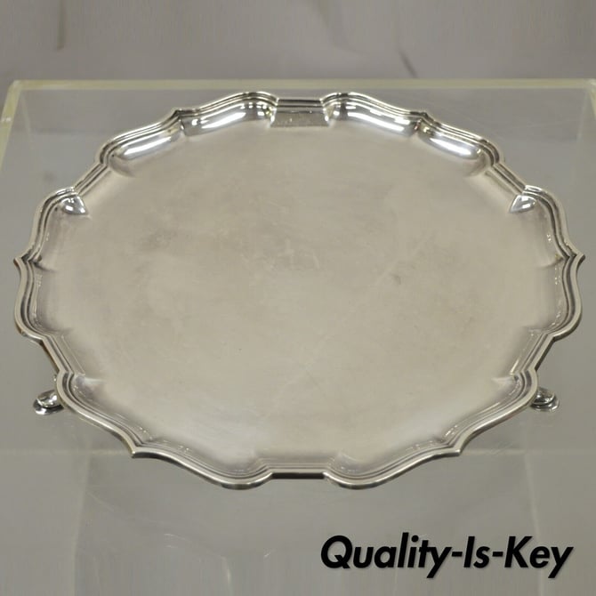 Roberts &amp; Belk England Silver Plate Regency 12.5" Square Footed Scalloped Tray