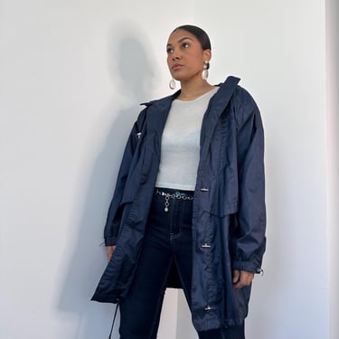 90s Navy Windbreaker with Lace-Up Back | Large 