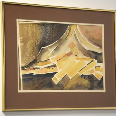Mid Century Modern Abstract Watercolor Painting 