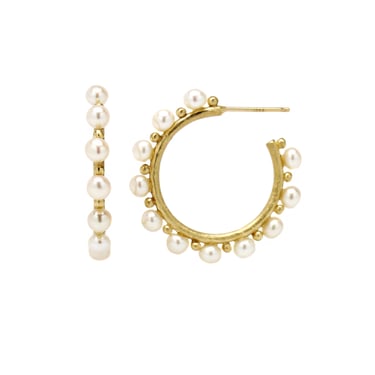Medium Continuous Pearl &amp; Dot Hoops