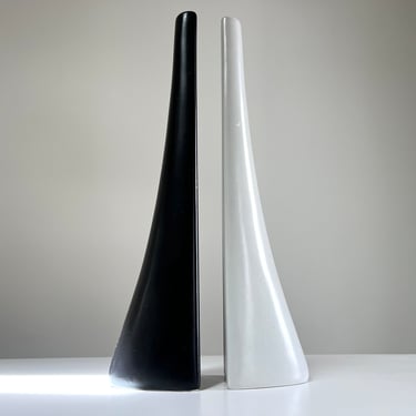 1990s Post Modern "Eclipse"  Black and White Double Vase, Pair of Sculptural Vases, Extra Tall 