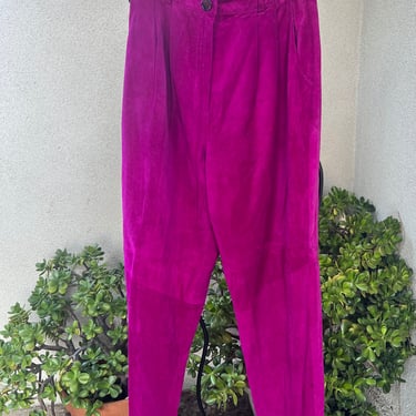 Vintage fuchsia pink suede leather pant high waist Sz 12 M by Kenar 