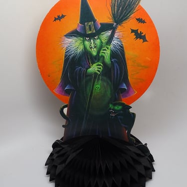 Vintage Beistle Halloween Witch with Black Honeycomb, Made in USA, Retro Party Decor 