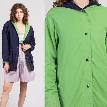90s Purple and Green Reversible Jacket - Medium | Vintage Retro Snap Button Raincoat 