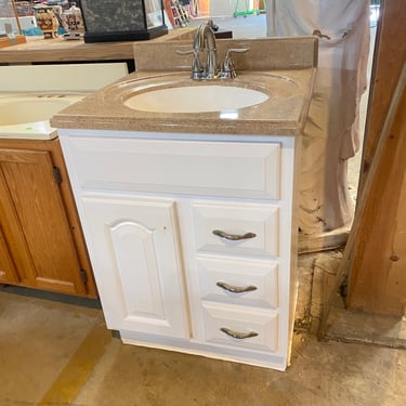 Single Freestanding Bathroom Vanity with Tan Speckled Countertop