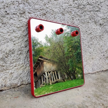 Vintage Red Make Up Mirror/ Retro Wall Mounted Modern Mirror / Gedy Red Wall Mirror / Space Age Mirror / Bathroom Mirror / 70s / Italy 