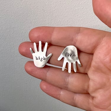 High Five Opposite Direction Hand Studs in Sterling Silver 