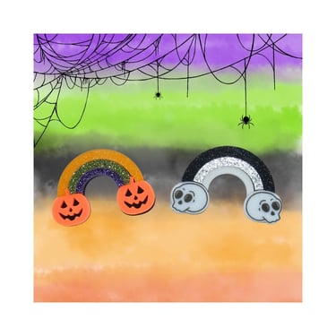 Halloween Hair Clip Cute Pumpkin & Skull Rainbows Spooky Barrette 