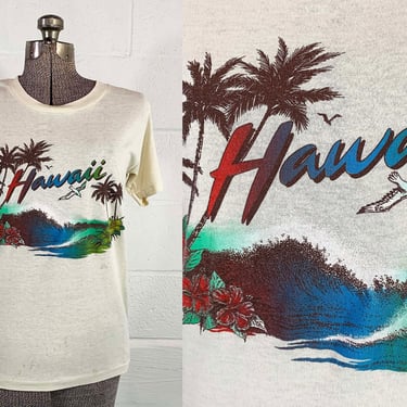 Vintage Hawaii Souvenir T-Shirt 70s 1970s Hawaiian Islands Single Stitch Short Sleeve Beige Tee Hipster Shirt 1980s 80s Unisex XS Small 