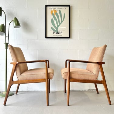 Mid Century Walnut Frame Lounge Chair by Stow & Davis (A Pair)