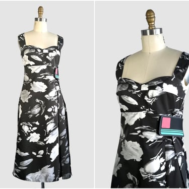 ITALIAN DRESSING Prada Black & White Floral Dress | Spring Wrap Dress | Miuccia Prada, Spring Runway Designer, Made in Italy | Size Small 