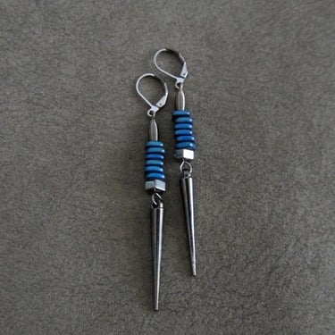 Royal blue and grey spike earrings 