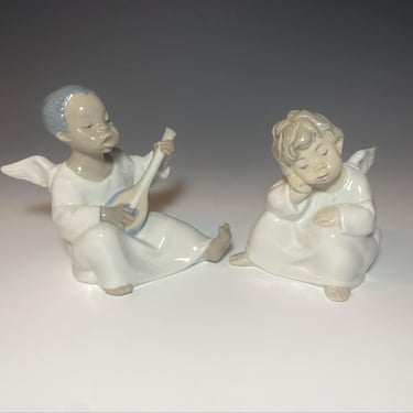 Pair of Lladro Porcelain Angel Figurines- Hand-Made in Spain- Retired Sculptor 