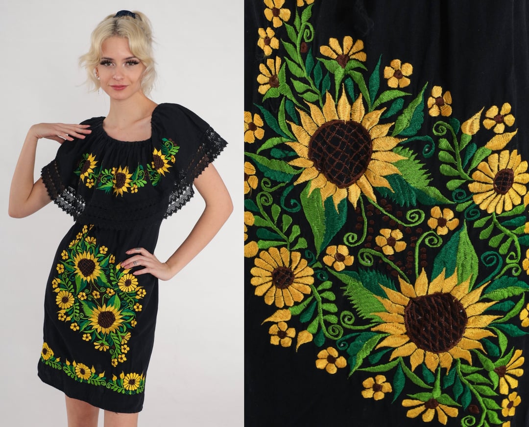 Vintage 90s/1990s Sunflower Midi orders Dress, Embroidered Sunflowers On Front