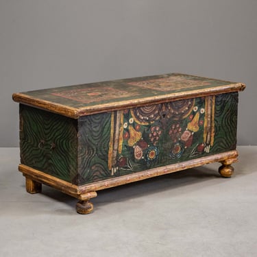 Antique Romanian Painted Pine Blanket Chest