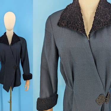 Eighties does forties Beau David Wrap Top with Faux Curly Lamb Collar and Cuffs - 80s does 40s Size 10 Top 