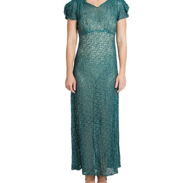 1960S Dark Teal Cotton / Rayon Lace Dress 