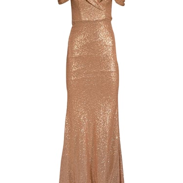 Reverly - Rose Gold Sequin Off The Shoulder Formal Dress Sz 4