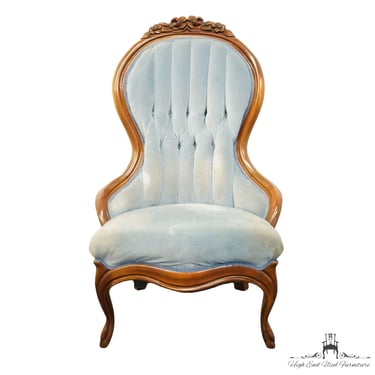 Vintage Antique Pale Blue Velvet Upholstered Ladies Parlor Side Chair 