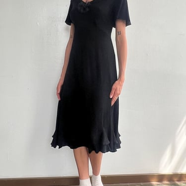 Black 90s Rosette Flounce Dress (M/L)