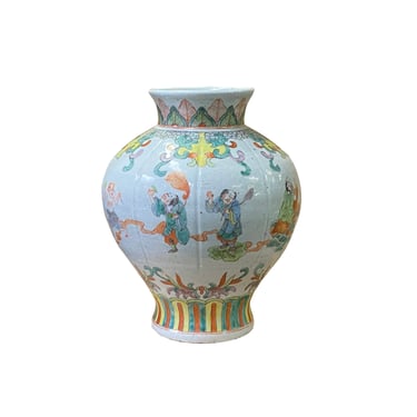 Chinese Oriental Eight Immortals Off White Beige Color Ceramic Vase ws2000E 