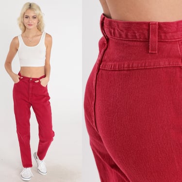 Red Mom Jeans -- High Waisted Red Tapered Mom Jeans 90s Jeans High Waist Denim Slim 1990s Vintage Forenza Jeans Small 28 