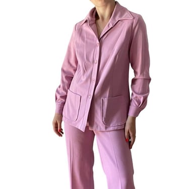 Handmade Womens 1970s Barbicore Pink 2 Piece Preppy Trouser Blazer Set Sz L 