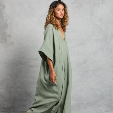 Throw on Dress in Linen - Limestone