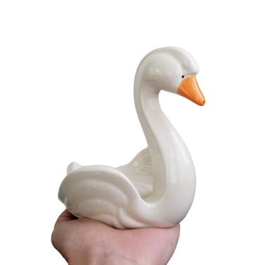 Vintage Swan Soap Dish / Ceramic Swan Figurine / Figural Swan Catch All Trinket Dish / Vintage Bathroom Decor 