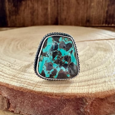 SQUARE DANCE TURQUOISE Sterling Silver Ring | S Skeets Hallmark | Native American Navajo Southwestern Jewelry | Southwestern | Size 8 