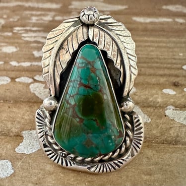 BETTA LEE Large Navajo Triangle Turquoise Stone and Sterling Silver Ring | Statement Jewelry, Native American Navajo Southwestern | Size 9.5 