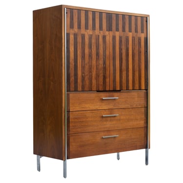 Lane Altavista Walnut & Rosewood 5 Drawer Tall Dresser or Armoire w/ Chrome Legs