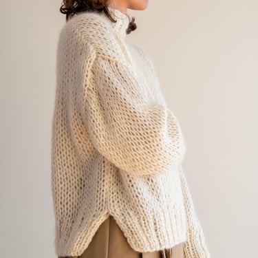 Boxy Mohair Sweater in Cloud, Hand Knit Pullover, Chunky Mohair Jumper, Oversized Knitted Sweater in Kid Mohair, Cream Turtleneck, Loose Fit 