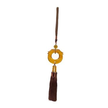 Crystal Glass Fengshui Fortune Orange Yellow Dragons Gift Decor Tassel ws2193E 