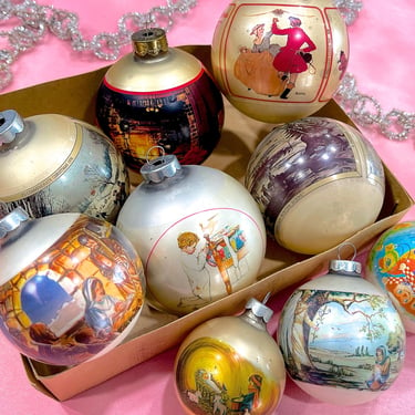 VINTAGE: 9pcs - Mixed Glass Ball Christmas Ornaments - Hallmark Ornaments - Holiday Tree Ornaments 